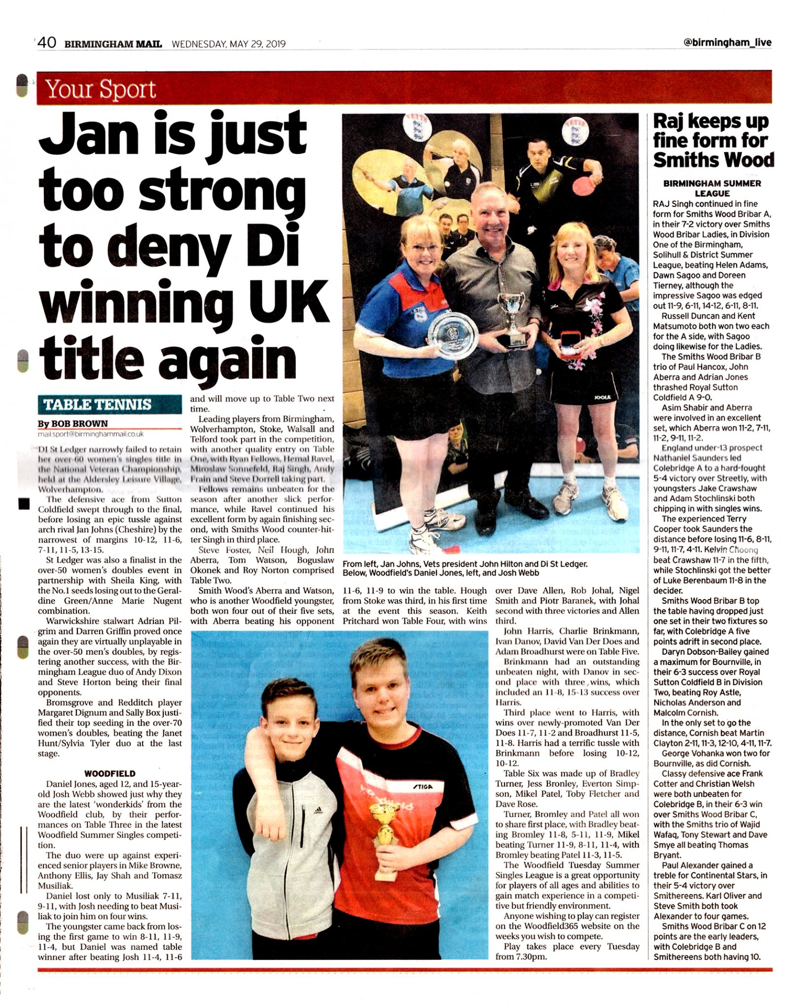 Birmingham Mail May 29th 2019 Colebridge Table Tennis Club